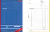 A collage of two different invoice forms, one blue and one white with yellow trim. Produktbild-Vorschau