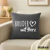 Huuraa Kissenbezug Bruder mit Herz 40x40cm Steel Grey Produktbild-Vorschau 2