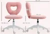 Two views of a pink heart-shaped office chair with dimensions indicated by lines and text. Produktbild-Vorschau