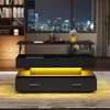 A modern lift-top coffee table with storage and LED lighting, displayed in a living room setting with a cityscape view. Anteprima dell’immagine prodotto