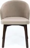 A front view of a single beige upholstered chair with dark brown wooden legs. Produktbild-Vorschau
