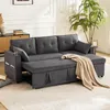 A dark gray sectional sofa bed with a beige throw blanket is shown in a living room setting. Podgląd zdjęcia produktu