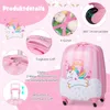A collage of product details for a pink unicorn-themed children's suitcase. Produktbild-Vorschau