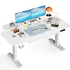 A modern white standing desk with two monitors, a laptop, a desk lamp, and other accessories. Náhľad obrázku produktu