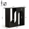A black console table with arched cutouts, shown with dimensions and a silhouette of a person for scale. Produktbild-Vorschau