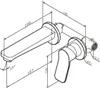 Technical drawing with dimensions of a wall-mounted faucet. Produktbild-Vorschau