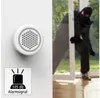 A split image showing a security alarm device on the left and a burglar breaking into a house on the right. Produktbild-Vorschau