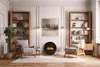 A cozy living room scene with a fireplace, chairs, and bookshelves. Náhled obrázku produktu