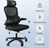 A black ergonomic office chair is shown with various feature callouts and icons on the right side. Produktbild-Vorschau