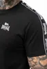Close-up of a person wearing a black t-shirt with white branding. Produktbild-Vorschau