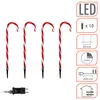 Four candy cane shaped LED lights on a white background with accompanying product information graphics. Voir les images du produit