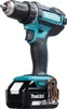 A cordless drill with a battery pack attached, shown from a side angle against a white background. Produktbild-Vorschau