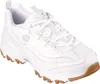 A white Skechers D'Lites sneaker with a brown sole is shown against a white background. Produktbild-Vorschau
