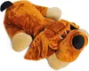 A plush toy dog lying down on a white background. Voir les images du produit