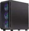 A black computer tower case with RGB fans visible through a mesh front panel. Produktbild-Vorschau