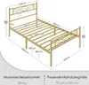 A diagram of a gold metal bed frame with dimensions indicated by measurement lines and text. Produktbild-Vorschau
