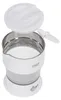 A white collapsible travel kettle with its lid open, shown from a slightly elevated angle against a white background. Produktbild-Vorschau