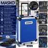 A blue MASKO tool case with various tools displayed around it, along with feature callouts. Produktbild-Vorschau