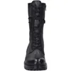 A front view of a black lace-up boot. Produktbild-Vorschau