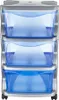A three-drawer storage unit with blue transparent drawers. Náhled obrázku produktu