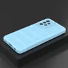 A light blue phone case with a ribbed texture is shown on a dark surface. Produktbild-Vorschau