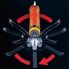 A close-up, stylized view of a caulking gun with its internal mechanism and features highlighted by red arrows indicating rotation and flow. Produktbild-Vorschau