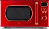 A red retro-style microwave oven with gold accents is shown against a white background. Produktbild-Vorschau