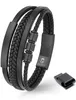A black leather bracelet with metal accents and a magnetic clasp, shown with a separate clasp piece. Produktbild-Vorschau