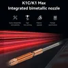 A close-up of a 3D printer nozzle with red light streaks in the background, accompanied by feature icons and text. Produktbild-Vorschau