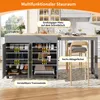 A kitchen island with storage and a bar area, featuring stools and kitchenware. Produktbild-Vorschau