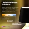 A lamp with a black shade is shown, with text explaining different light color temperatures and their uses. Anteprima dell’immagine prodotto
