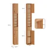 Two views of a tall, narrow wooden cabinet, with dimensions indicated. Produktbild-Vorschau