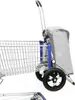A close-up side view of a shopping trolley with a fabric bag attached. Produktbild-Vorschau