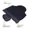 A black footmuff for a stroller, shown laid out flat with labels indicating its features. Produktbild-Vorschau