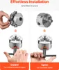 An instructional image showing how to expand and tighten a drill chuck. Anteprima dell’immagine prodotto