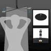 Illustration of a shower head with adjustable angles and a silhouette of a person showering, along with close-up views of product components. Produktbild-Vorschau