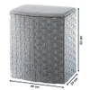 A grey woven laundry hamper with a padded lid, shown with dimensions indicated. Podgląd zdjęcia produktu