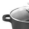 A close-up view of the handle and lid of a black pot. Produktbild-Vorschau