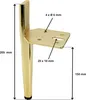 A single golden furniture leg with a mounting plate, shown with dimensions indicated by lines and text. Produktbild-Vorschau