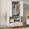 Merax Drehtürenschrank Kleiderschrank mit Rattan-Schublade, Produktbild-Vorschau 6