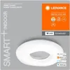 A marketing image for a smart LED ceiling light, showing the product and its features. Produktbild-Vorschau