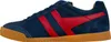 Side view of a blue and red sneaker with a brown sole. Náhled obrázku produktu