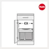 A diagram showing a kitchen cabinet pull-out trash bin with dimensions indicated. Produktbild-Vorschau
