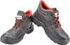 A pair of black work boots with red stitching and red laces. Produktbild-Vorschau