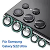 A close-up shot of camera lens protectors for a Samsung Galaxy S22 Ultra, with the product title text below. Produktbild-Vorschau