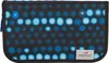 A close-up view of a pencil case with a blue and black dot pattern. Voir les images du produit