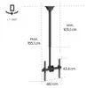 Diagram showing dimensions and rotation capabilities of a TV ceiling mount. Produktbild-Vorschau