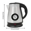A silver and black electric kettle with a built-in thermometer is shown against a white background, with dimensions indicated by lines and text. Produktbild-Vorschau