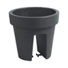 A dark gray oval balcony planter box with a hook mechanism on the bottom for attaching to a railing. Produktbild-Vorschau