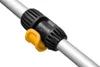 A close-up view of a telescoping shaft mechanism with a black locking collar and a yellow lever. Produktbild-Vorschau